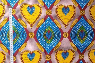 Preview: YELLOW BLUE HEART Waxprint Stoff